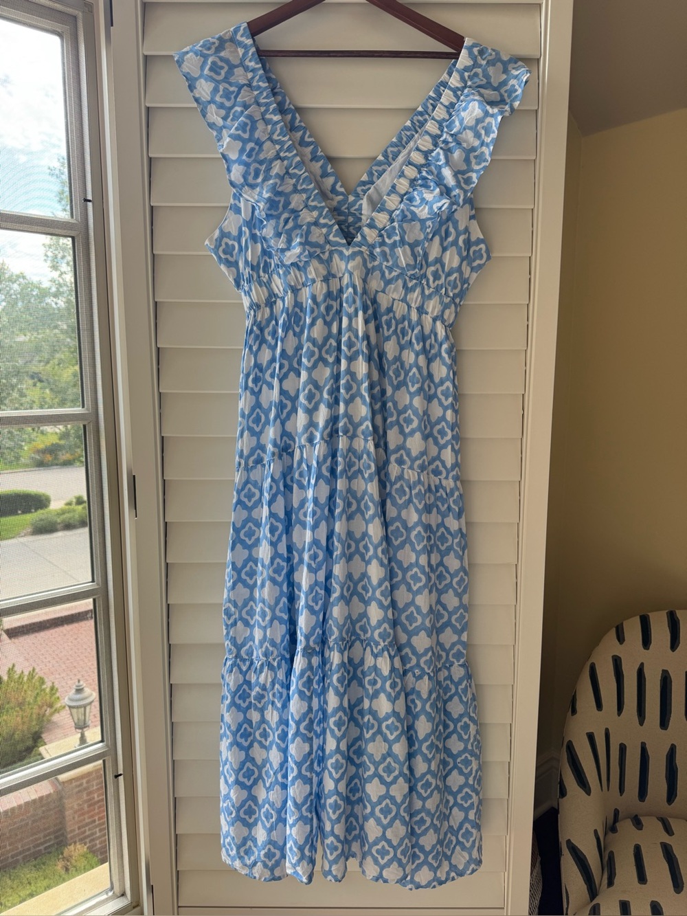 Madison Mathews Savannah Midi Dress NWT Blue Block Print